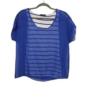 Soprano Striped Tank Top with Sheer Cover Up Womens Size S Blue White Layered